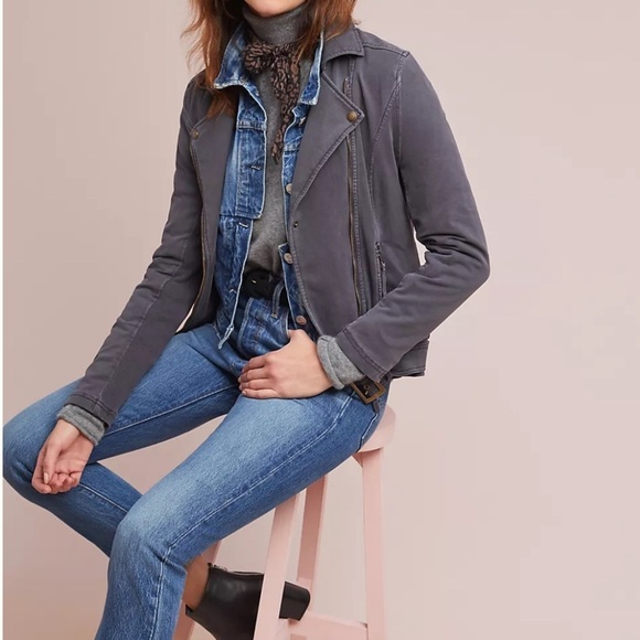 Marrakech Jackets & Blazers - NWOT Anthropologie Marrakech Moto Jacket SzXS Gray Cotton Stretch Crop Denim*J19